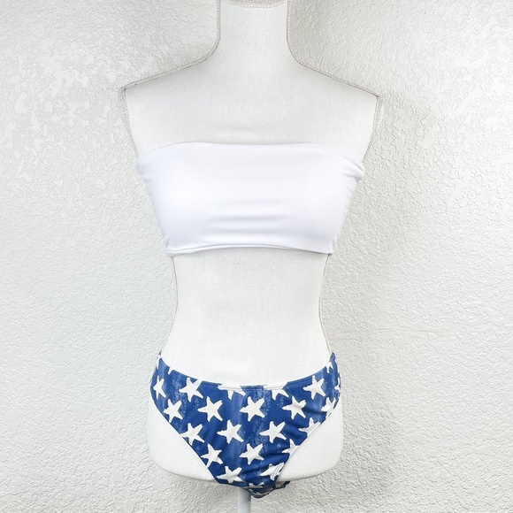 Other - White Blue Stars American Flag July 4th Independence Bandeau Bikini Set Medium
